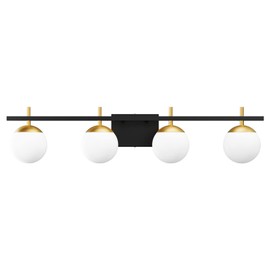 Ralbay Mid Century Modern Vanity Light Fixture 4-Light Milky Glass Modern Bathroom Vanity Lights Over Mirror, Black/Golden Modern Vanity Light for Bathroom (Exclude Bulb)