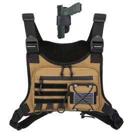 koculemi Outdoor Sports Chest Bag for Men, Chest Vest Holster Fits Most Pistols, Adjustable EDC Travel Chest Pack for Running, Hiking, Workouts (Khaki)