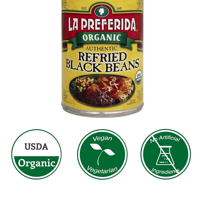 La Preferida Organic Refried Black Beans, 15 oz (Pack of