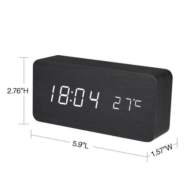 BALDR Wooden Digital Alarm Clock, Displays Time and Temperature, Voice
