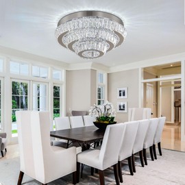 Cainjiazh 16.5" Crystal Chandelier Modern Crystal Ceiling Light LED Chandeliers with Remote Control 3 Layers Flush Mount Ceiling Light Fixtures for Bedrooms Living Room Dining Room Lights (Dimmable)