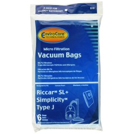 EnviroCare Replacement Micro Filtration Vacuum Cleaner Dust Bags made to fit Riccar SL+, Simplicity Type J canisters 6 bags