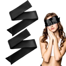 SGERUFZ 2 PCS Satin Blindfold, Soft Sleep Mask, Adjustable Eye Cover, Travel Eye Mask for Women, Men, Adults, Couples (150 x 7 cm) (Black)