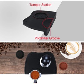 Espresso Tamper Mat, Food Safe Silicone Coffee Corner Tamping Mat Anti-Slip, ledorr Non-Slip Soft Station Holder Pad for Barista Tool Home Kitchen Office Bar Shop Worktop, Small-Black