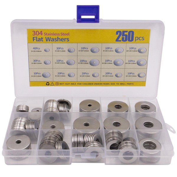 Rongrongago 250 Stück Unterlegscheiben Set, Wasserdichte Runde Karosseriescheiben, 15 Größen