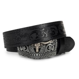 XuoAz Western Cowboy Belts for Men Women - Longhorn Bull Decoration Pu Leather Cowgirl-Country-Belt for Jeans Pants