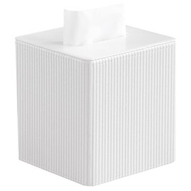 Cretkhp PU Leather Tissue Box Cover with Magnetic Closure, Modern Square Tissue Box Holder Decorative Organizer for Bathroom Vanity Countertop, Night Stands Bedroom Office Desk (White)