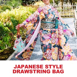 VALICLUD Japanese Style Handbag with Drawstring Lunch Box Purse Organiser Shopping Bag Japanese Kimono Shopping Bag Accessories Drawstring Gift Bag, As Shown