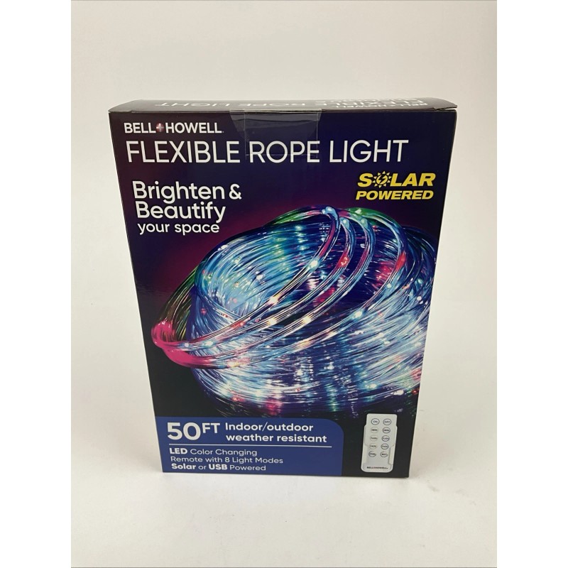 BELL+HOWELL Flexible Rope Light 50ft Indoor Outdoor Solar Powered Weather