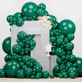 PartyWoo Pearl Dark Green Balloons 140pcs Different Sizes Pack of 18 12 10 5 Inch Pearl Emerald Hunter Forest Green Balloon Arch Kit for Jungle Dinosaur Theme Birthday Party Decorations Green-Z01