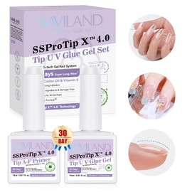 Saviland Gel Nail Glue Duo Set: Super Strong UV Nail Glue Gel with Nail Primer for 30 Days Long Lasting Gel Glue for Nails Nail Tip Press On Home