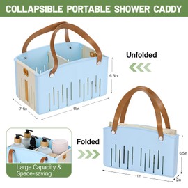 Erogeen Portable Shower Caddy Collapsible Plastic Shower Basket Tote with Handles Removable Divider, Cleaning Caddy Storage Organizer for Bathroom College Dorm (Blue)