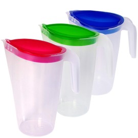 Home Line Juice Jug 1.5 L - Set of 3 (Blue, Green, Red) - Water Jug with Fixed Lid - Drinks Jug with Drip-Free Spout - Water Carafe Fridge Jug Juice Dispenser