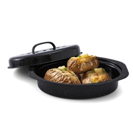 Roasting Pan With Lid Turkey Roaster Pan，13inch Granite Enamel Roasting Pans For Ovens，Suitable For Dining With Two People，High Temperature Resistance Small Turkey Pot