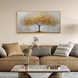Tree of Life Wall Art - Big Gold Framed Canvas Artwork for Walls, Large Painting with Gold Frame for Living Room, Bedroom, Dining Room, Office Wall Decor - 20 x 40 Inch