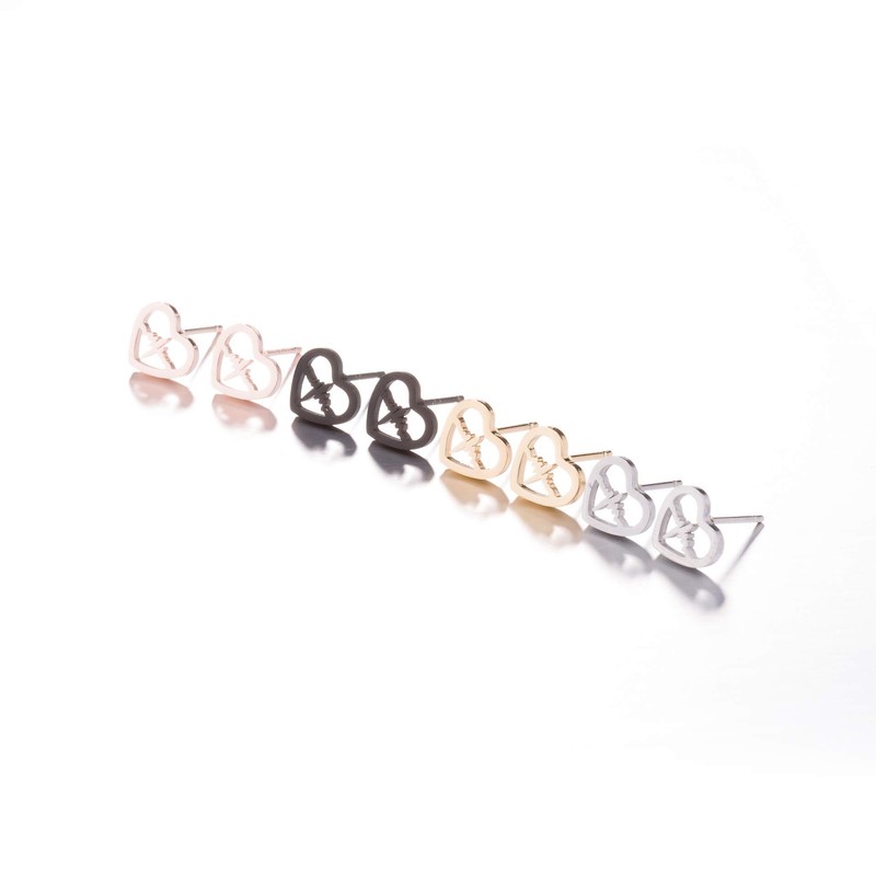 RUIZHEN Open Love Heart Shape Heartbeat EKG Stud Earrings Gift