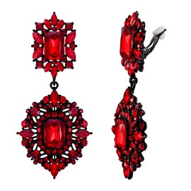 EVER FAITH Clip-on Earrings Art Deco Vintage Style Gatsby Dangle Chandelier for Women Girls Ruby Red Black-Tone