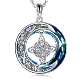 YFN Celtic Witches Knot Necklace Sterling Silver Witches Crescent Crystal Pendant Necklace Pagan Witch Necklace for Women