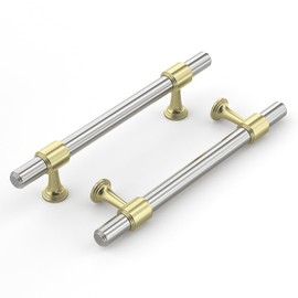 Haliwu 10 Pack Brushed Gold & Brushed Nickel Cabinet Pulls, 3-3/4 Inch Hole Center Drawer Pulls, Two Colors Cabinet Handles, Zinc & Aluminum Alloy for Bathroom and Kitchen Hardware Pulls