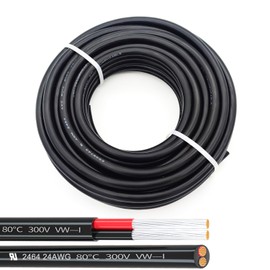 24AWG UL2464 Power Cable Flexible Stranded Electrical Wire LED Red & Black 2 Conductors 24Gauge 2cord 100ft