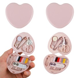 Cobee Sewing Kit, 2 Pieces Mini Sewing Kit for Travel Essentials Portable DIY Emergency Sewing Repair Supplies Heart Shaped Sewing Storage Case with Needles Buttons Wire Pins Thread Scissors