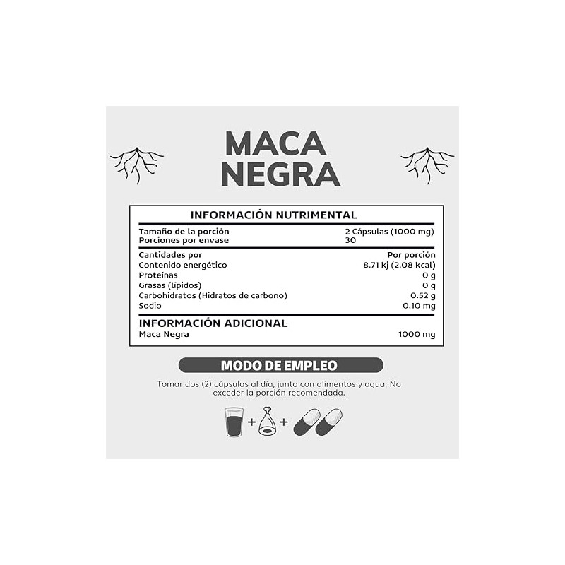 Maca Negra 1000 Peruana Orgánica Por Porción Azúcar Suplemento Alimenticio
