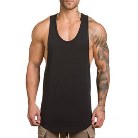 ZUEVI Men's Muscular Cut Open Sides Tank Tops Bodybuilding T-Shirts(Black-S)