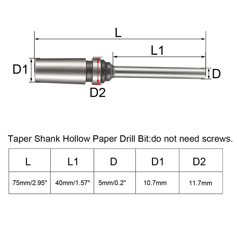 sourcing map 5mm Paper Punch Drill, Taper Shank Hollow Bit