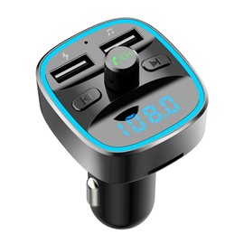 Bluetooth Car Adapter Wireless in-Car FM Transmitter MP3 Quick Charging Car Kit Hands-Free Calling Dual USB LED Screen Support TF Card And USB Flash Drive Ports (5V/2.4A &1A)