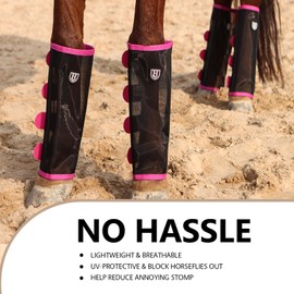 Harrison Howard Loose-Fitting Horse Fly Leggings Breathable, Tear-Resistant Fine Mesh Leg Guards Stay-on Comfortable Fly Boots (Set of 4) Light Pink Pony