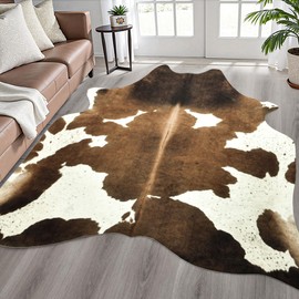 Easycozy Faux Cowhide Cow Print Rug: 4.6 x 5.2 Western Decor Faux Cowhide, Thickened Cow Print for Bedroom, Living Room, Home Office Decor