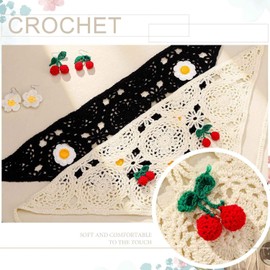 Headbands for Women Flower Crochet Bandanas Headband cherry Hair Bandana Tie Back Knit Head Scarf with Earrings Boho Head Wraps (White, One size)