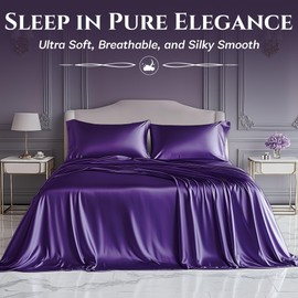 SLEEP SANCTUARY Satin Sheets Twin Size – 3 Piece Luxury Silky Bed Set, Softer Than Silk, 15" Deep Pocket, Cooling & Wrinkle-Free, Moisture-Wicking & Breathable for Hair & Skin (Purple)