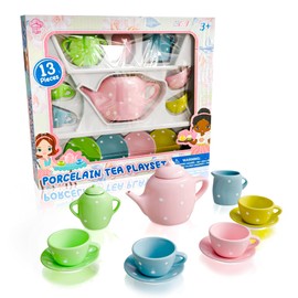 Lollipop Porcelain Tea Set for Little Girls | Kids Tea Party Toy with Teacups and Saucers | Delightful Girls Tea Set for Ages 4-12 | Charming Porcelain Tea Cups for Childs -13 pcs Teacups Sets