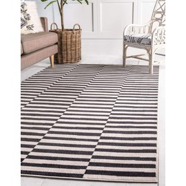 Unique Loom Williamsburg Collection Casual Transitional Thick Alternating Stripes Area Rug (3' 3 x 5' 3 Rectangular, Black/Beige)