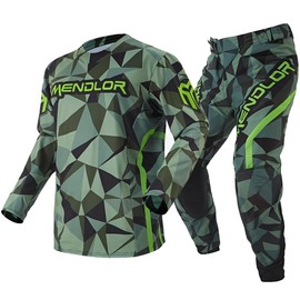 MENDLOR Motocross Jersey Pant Combo Mens Women Dirt Bike MX Gear Set Enduro Offroad Riding Racewear Adult Racing Set (Green, Jersey XXL/Pants 38)