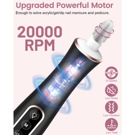 Electric Nail Cutter for Gel Nails - Electric Nail File 20000 rpm 10 Gear Wireless Electric Nail Drill, Manicure Pedicure Set for Gel Nails, Acrylic Gel Nails, Natural Nails, Calluses