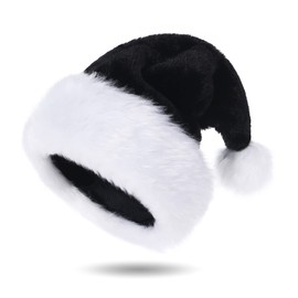 Tokforty Santa Hats, Black and White Santa Hats for Adults, Unisex Velvet Touch Comfort Christmas Hats for New Year Festive Party Christmas Supplies
