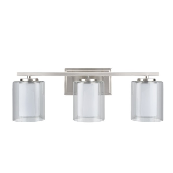 Aspen Creative 62103, Three-Light Metal Bathroom Vanity Wall Light Fixture, 23" Wide, Transitional Design in Satin Nickel with Clear Glass Shade