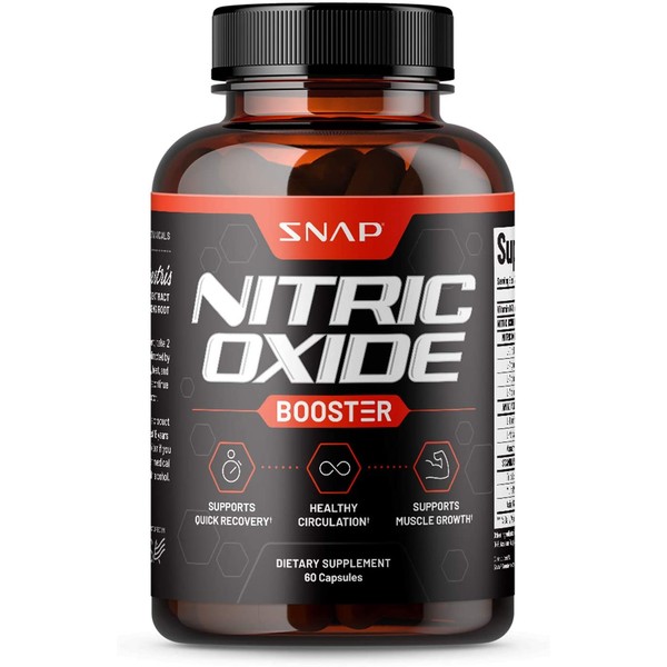 Nitric Oxide Booster by Snap Supplements - Pre Workout, Muscle Builder - L Arginine, L Citrulline 1500mg Formula, Tribulus Extract & Panax Ginseng, Strength & Endurance (60 Capsules)
