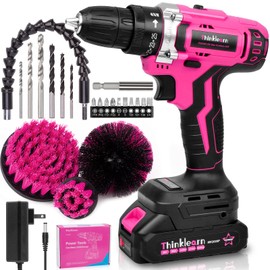 20V Pink Cordless Drill Set - Power Drill/Driver Kit with Drill Brush, Bit Set, 3/8" Keyless Chuck, 2 Variable Speed, 25+1 Torque Setting, Battery and Charger Included, Electric Drill for Home