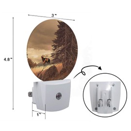 Axayaz Deer Dusk to Dawn Round Night Light Farm House Reindeer Bird River Lake Tree Auto Sensor Lamp Home Indoor Stairway Kitchen Corridor