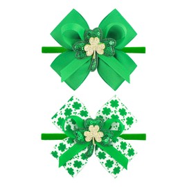 ONENINEDREAM St Patricks Baby Bows Green Shamrock Headbands Golden Sequin Bows St Patricks Day Elastic Hair Accessories Hairbands for Girls Infant Toddler Newborn