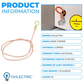 OHLECTRIC 9 Inch Bare Copper Wire - 18 Gauge Ground Wire With Lug - Thick Copper Connectors - Copper Cable Lugs For Safe Handling - OL-40502