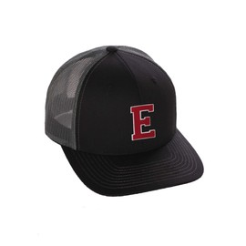Structured Trucker Mesh Hat Custom Colors Letter E Initial Baseball Mid Profile (Black Charcoal White Red)