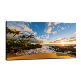 DZL Art S75462 Large Beach wall art Secret Beach at sunset, Maui, Hawaii Canvas Wall Art For Living Room Decoration Nature Picture Canvas Prints Painting for for Office Wall Decor Home Decorations