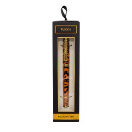 Pukka Pad, Wild Premium Ballpoint Pen with Gold Foil Display Box and Hanging Ribbon - Black Ink - Tiger