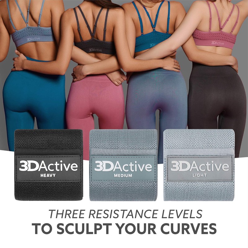 3DActive Fabric Resistance Bands for Legs and Butt. Wide Non-Slip