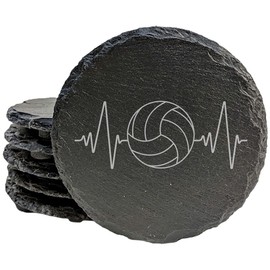 Set, Spike, Love: Heartbeat Volleyball Coasters - Round Slate - set of 4