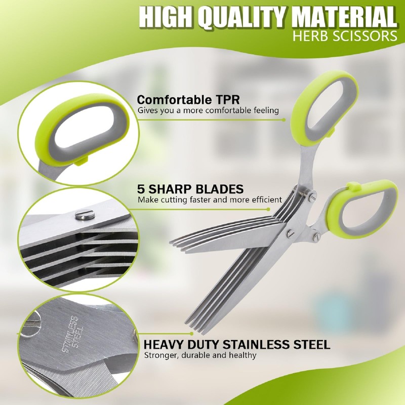 Herb Scissors, Stainless Steel Kitchen Scissors, 5 Blades, Herb Scissors